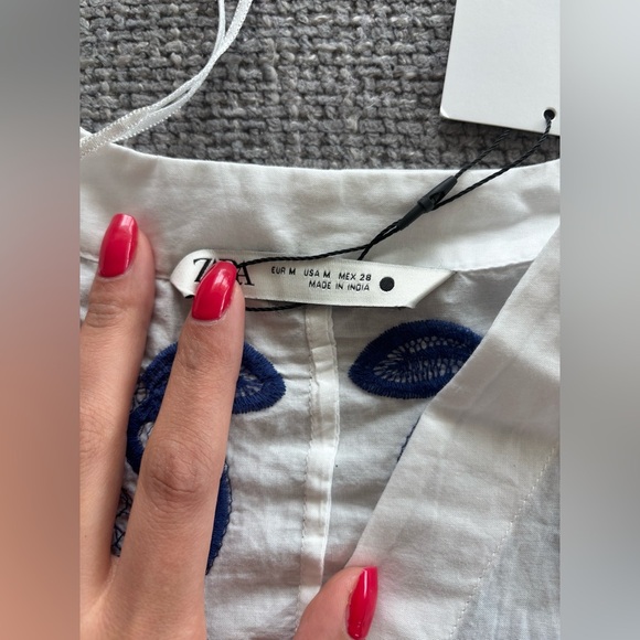 Zara White Cotton Embroidered Cropped Blouse Size M - Picture 6 of 16